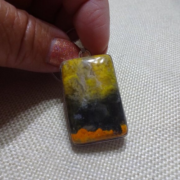 Natural BUMBLE BEE JASPER Handmade Sterling 925 Pendant/Chain #411C - Picture 2 of 3
